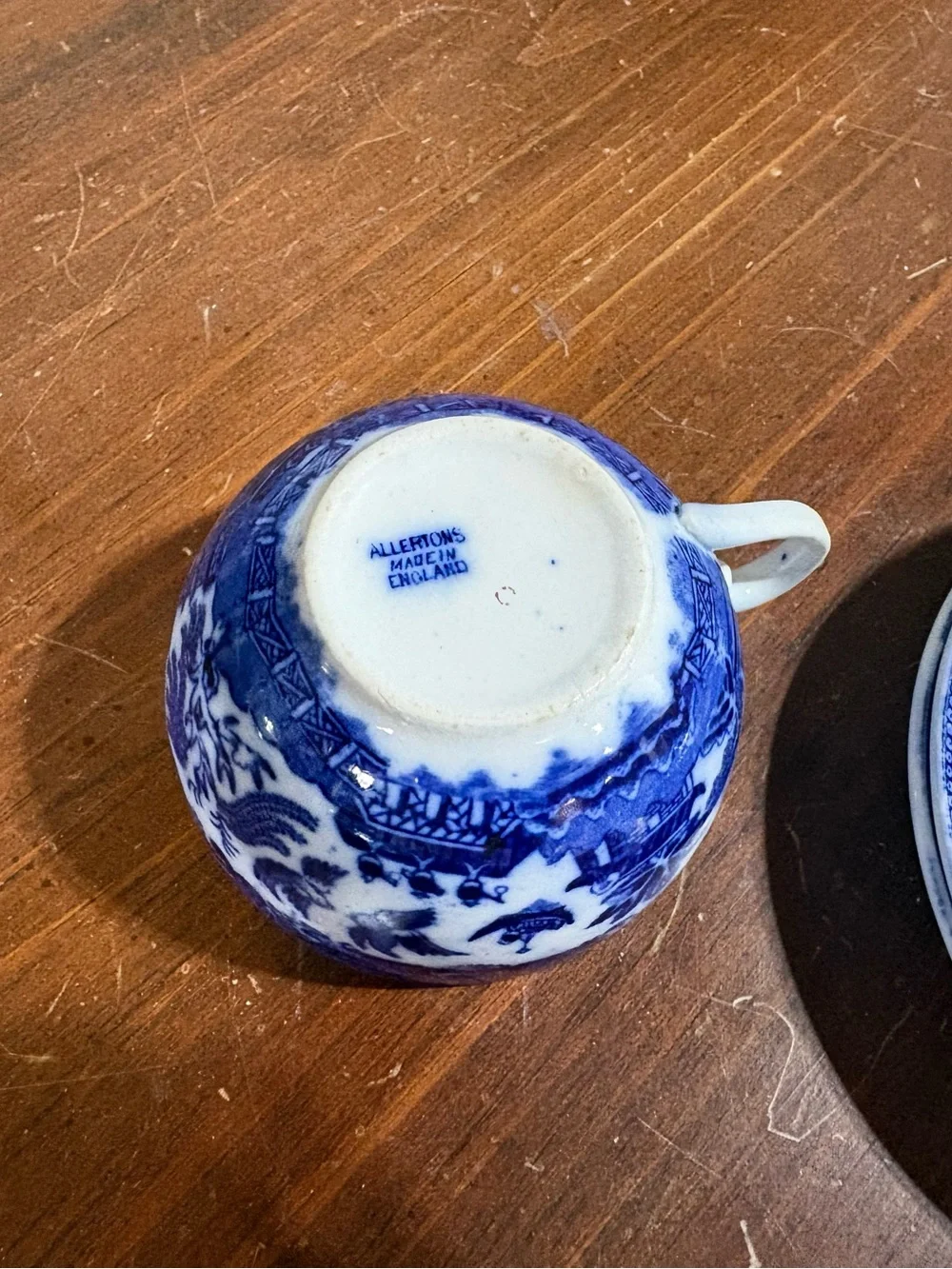 Allerton’s Ltd. Blue Willow 3 Saucers;1 cup Blue and White Chinoiserie.